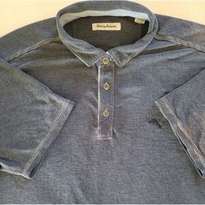 Tommy Bahama Men's Blue Stripe Short Sleeve Polo Shirt Stretch Size XL / TG